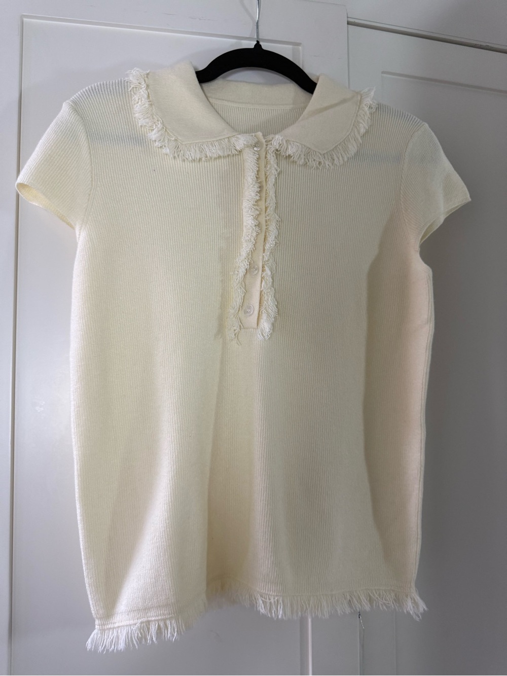 Ivory Fringe Polo Sweater